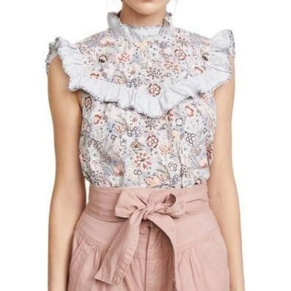 La Vie Rebecca Taylor Floral Ruffle Sleeveless Blouse XS